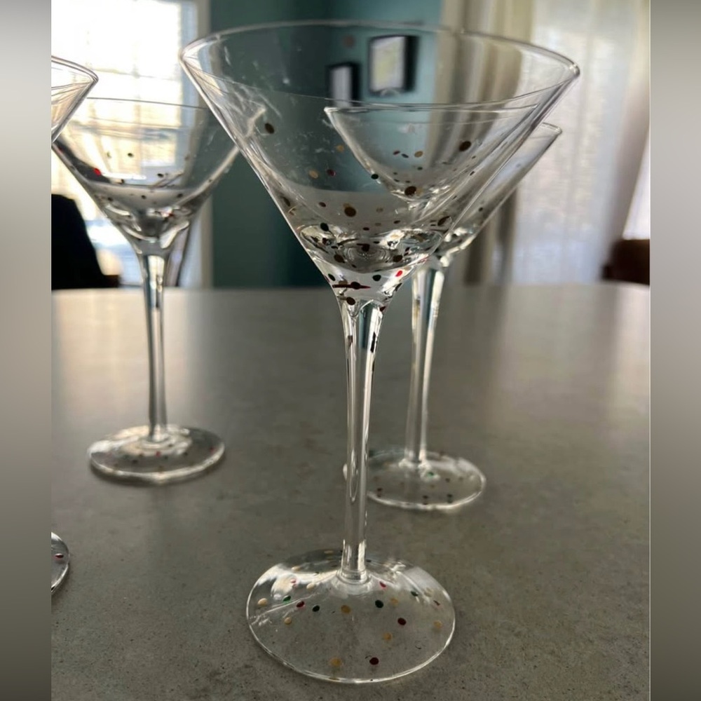 4 MULTICOLOR POLKA DOTS MARTINI GLASS STEMWARE 7", very elegant